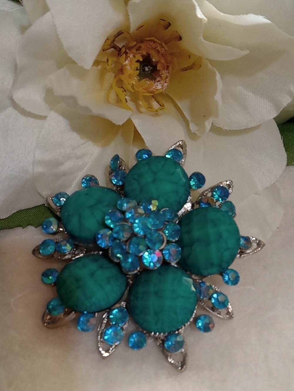 Turquoise Blue Flower Statement Brooch - Women Jewelry